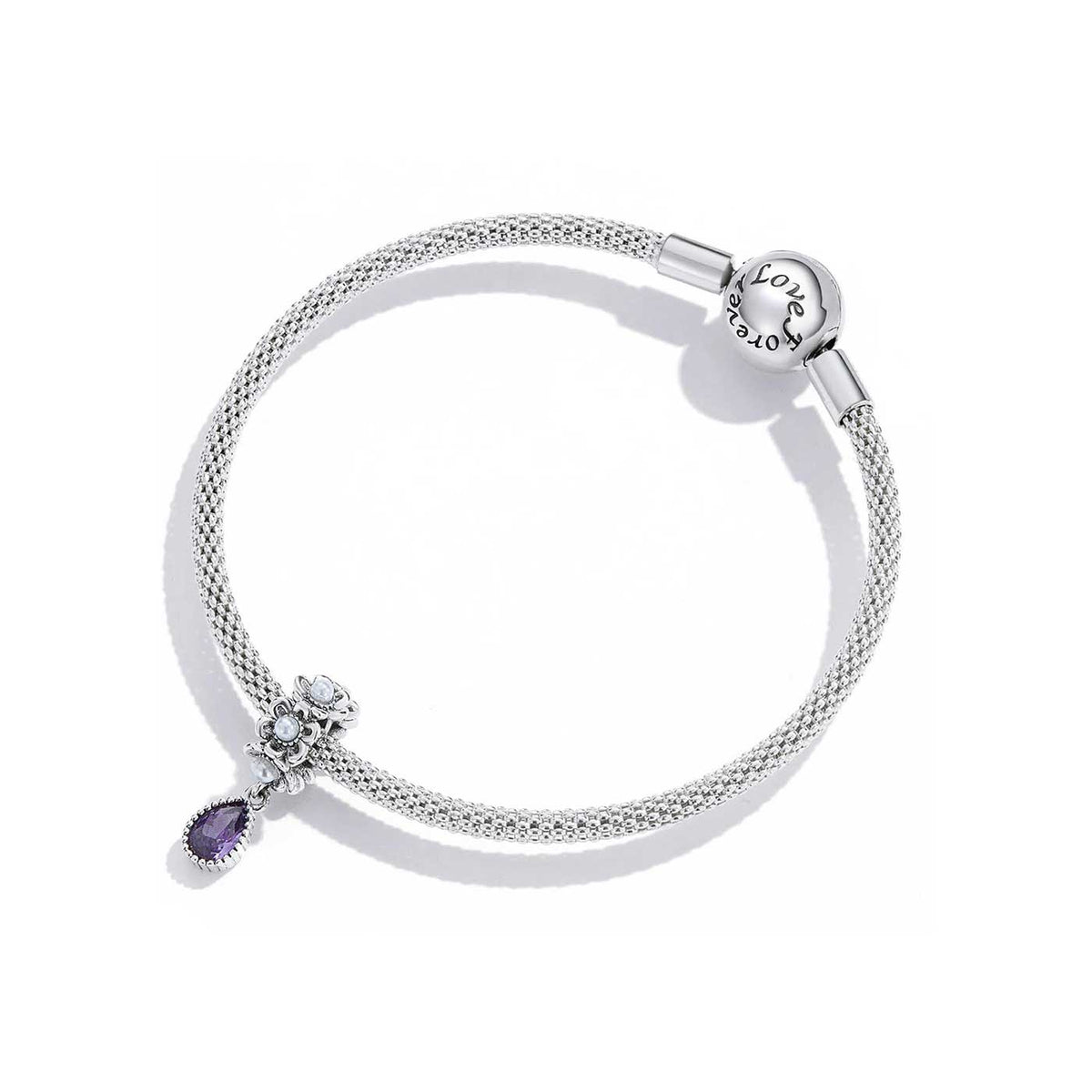 Silver Pearl and Purple Teardrop Crystal Charm
