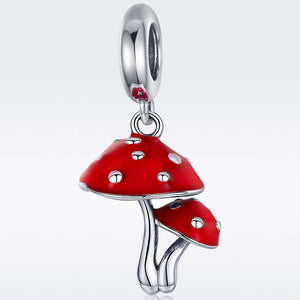 silver red mushroom charm bracelet