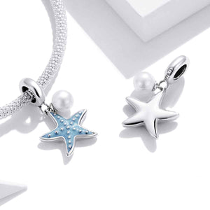 starfish pearl silver charm bead