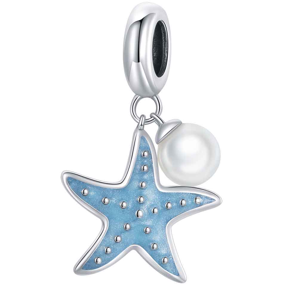 starfish pearl silver charm bead