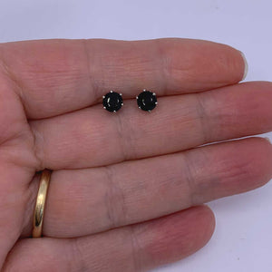 black crystal silver stud earrings