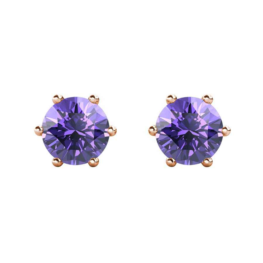 amethyst stud crystal earrings rose gold