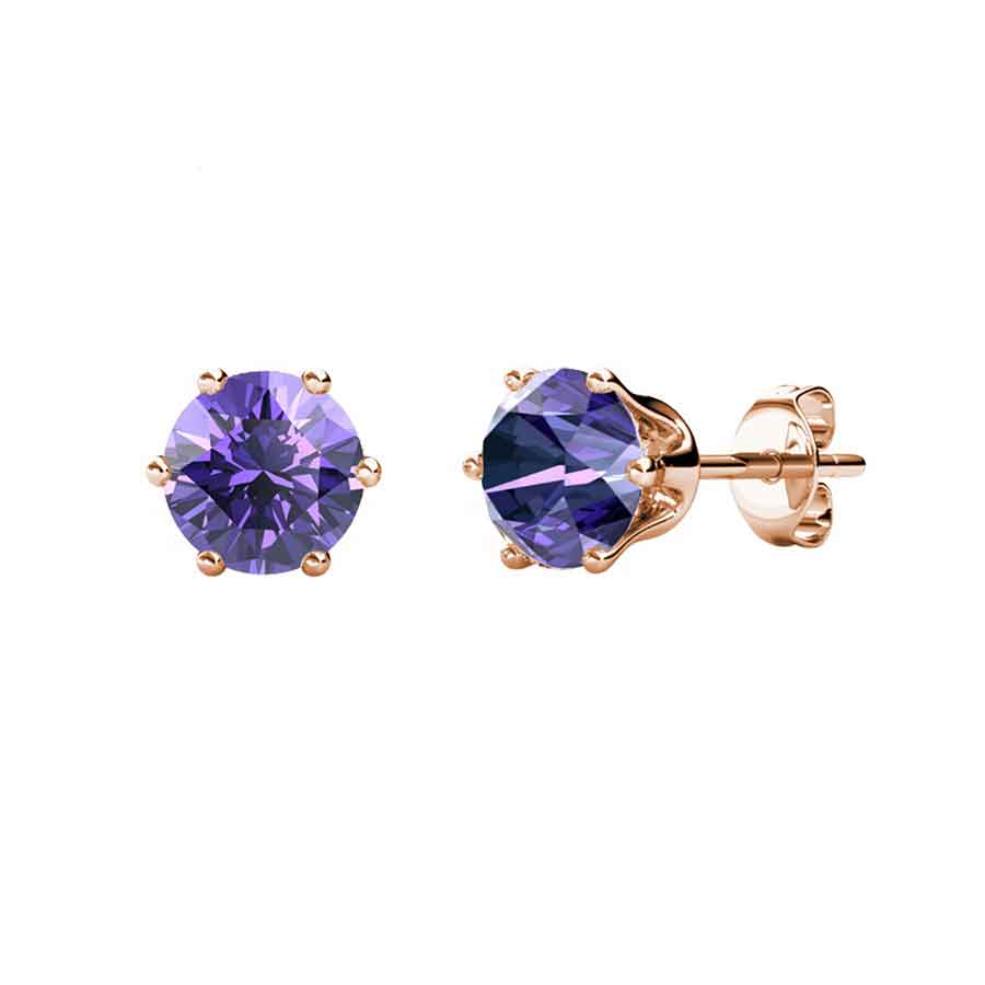 amethyst stud crystal earrings rose gold