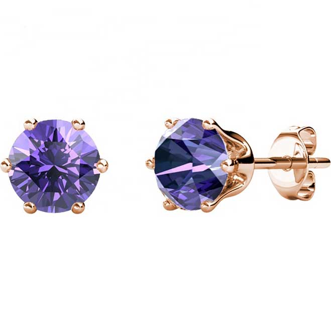 amethyst stud crystal earrings rose gold