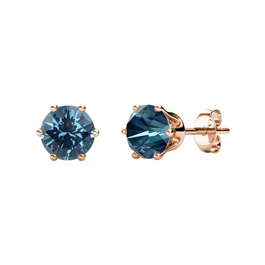 Rose gold Crystal Stud Earrings "Alexandra" (Teal)