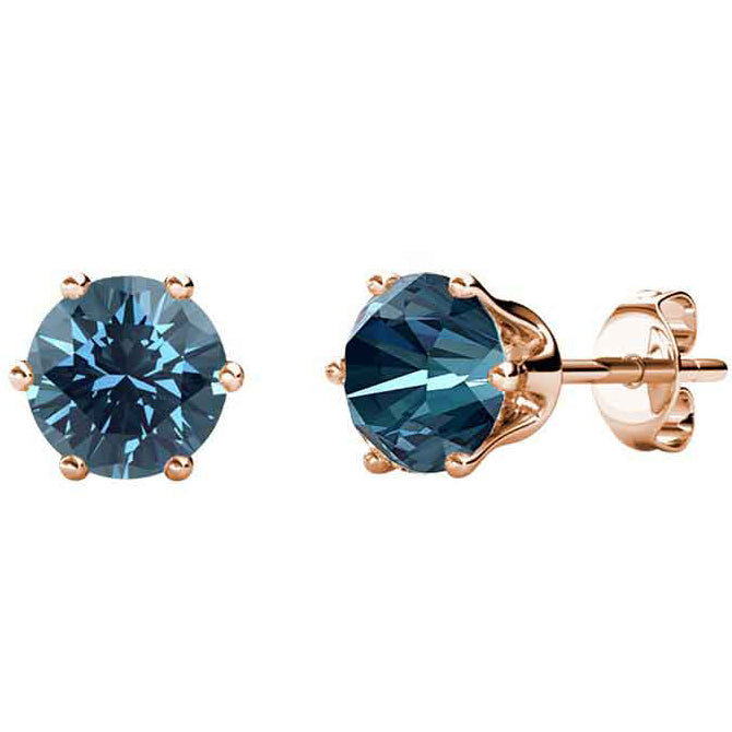 Rose gold Crystal Stud Earrings "Alexandra" (Teal)