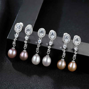 925 Sterling Silver Crystal Pearl Earrings "Alice" (Grape)