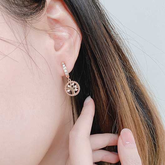 rose gold crystal tree of life earrings