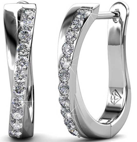 silver huggie premium crystal earrings