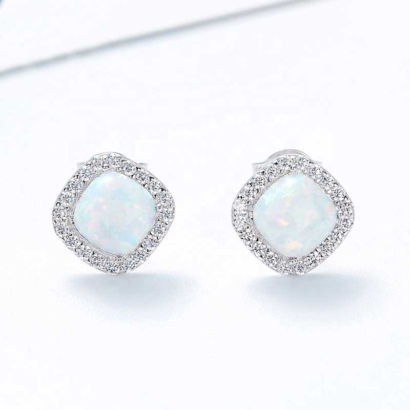 white opal silver stud earrings jewellery