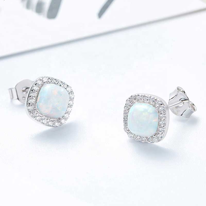 white opal silver stud earrings jewellery