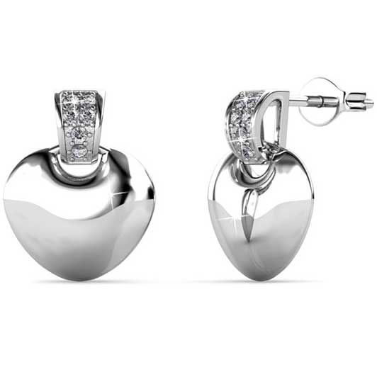 silver heart crystal stud earrings jewellery women