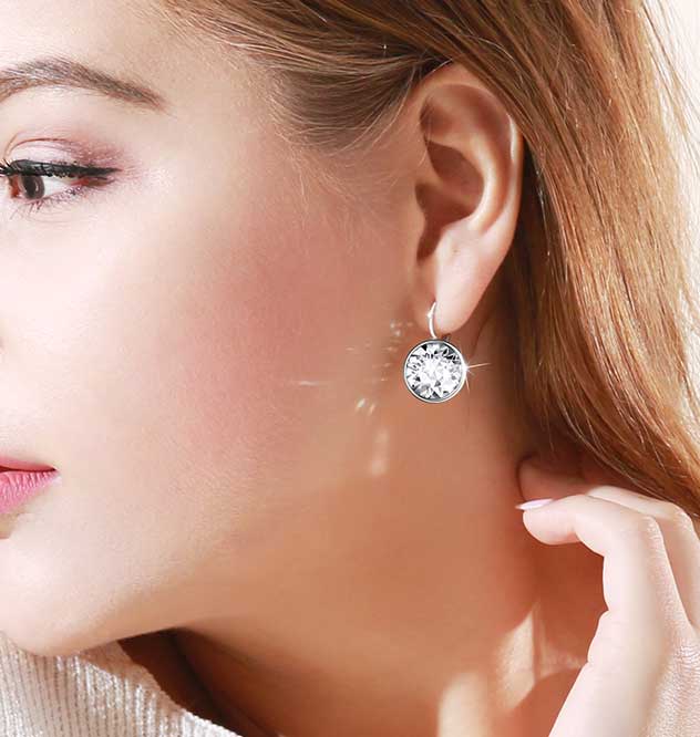 SWAROVSKI BELLA ROUND DROP EARRINGS, WHITE CRYSTAL, RHODIUM PLATED -  Jewelry from Adams Jewellers Limited UK
