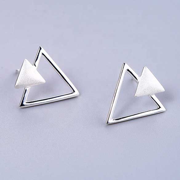 silver triangle geometric earrings