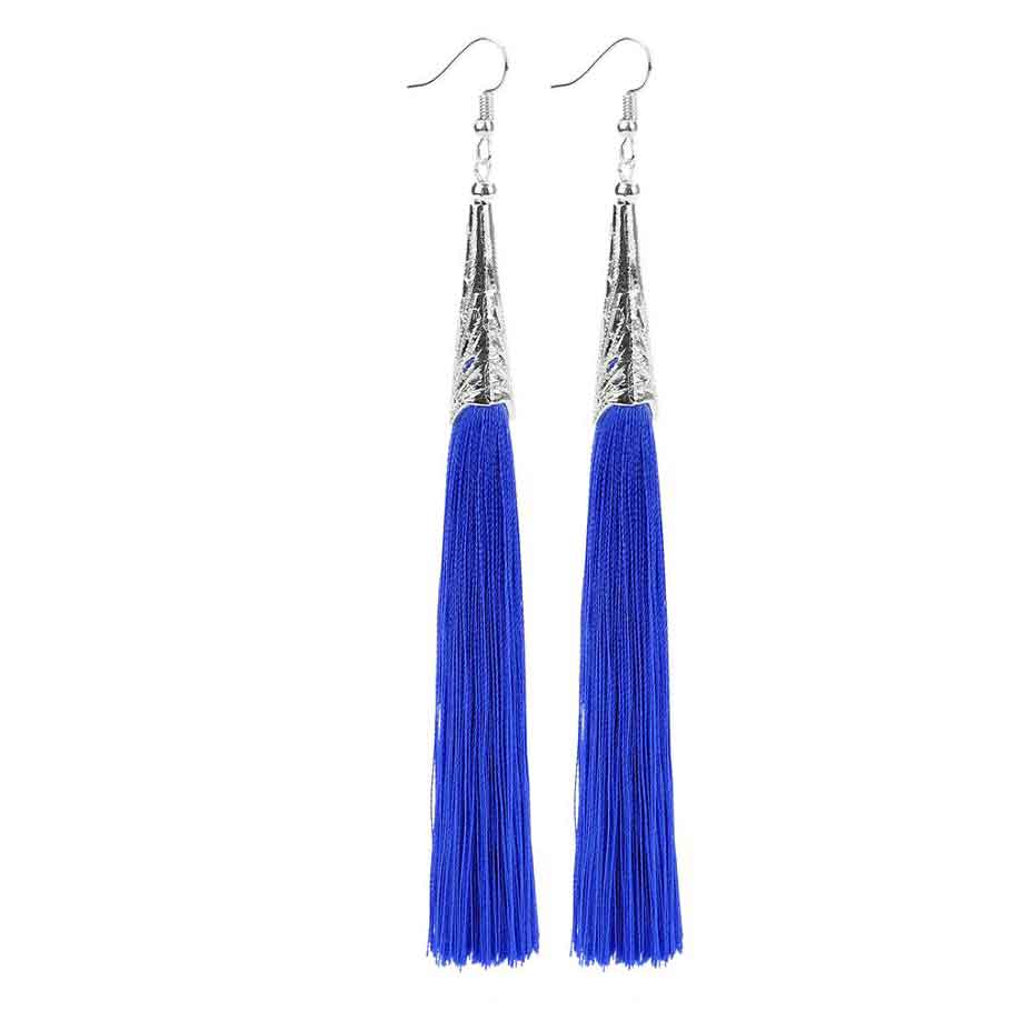 silk tassel earrings silver