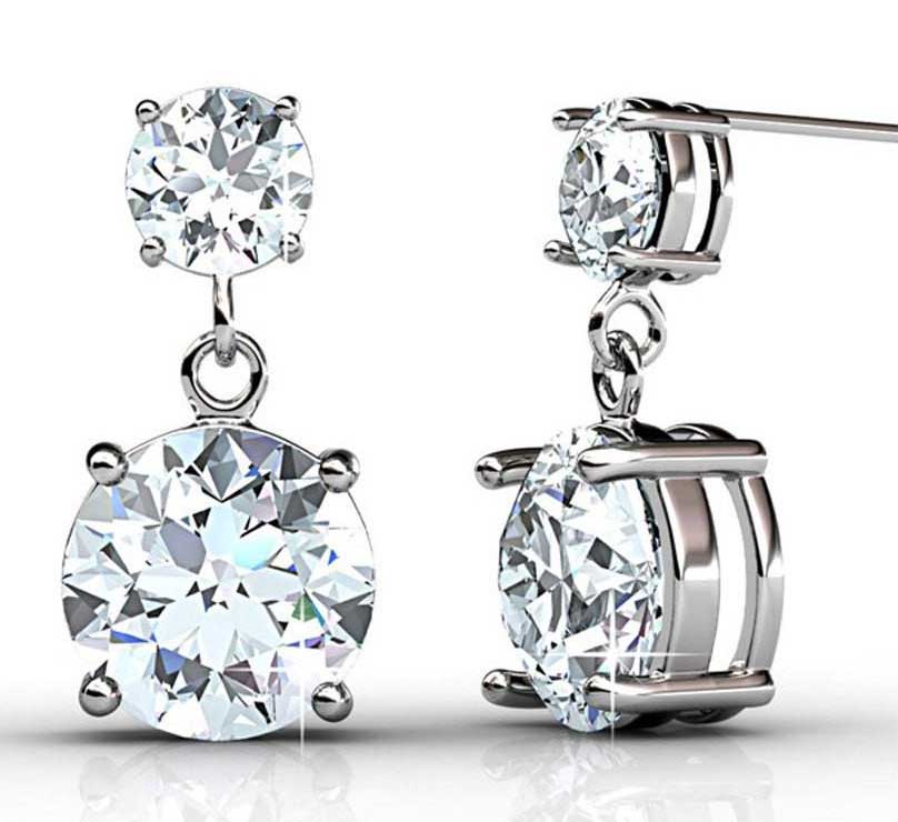 silver crystal dangle earrings bridal women