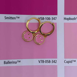 pink smiley face gold huggie earring for girls