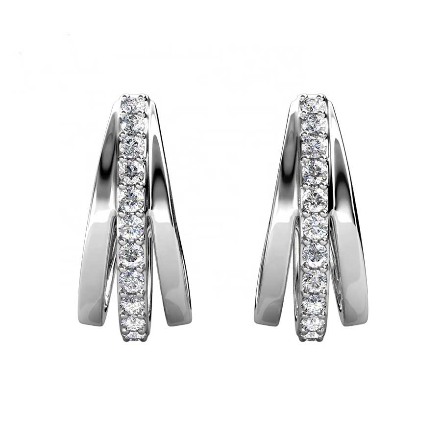 silver crystal huggie earrings for women