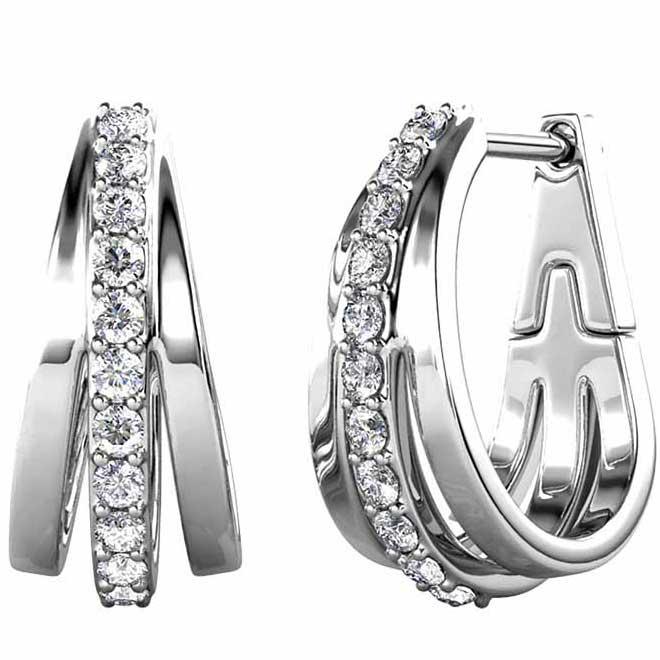 silver crystal huggie earrings for women