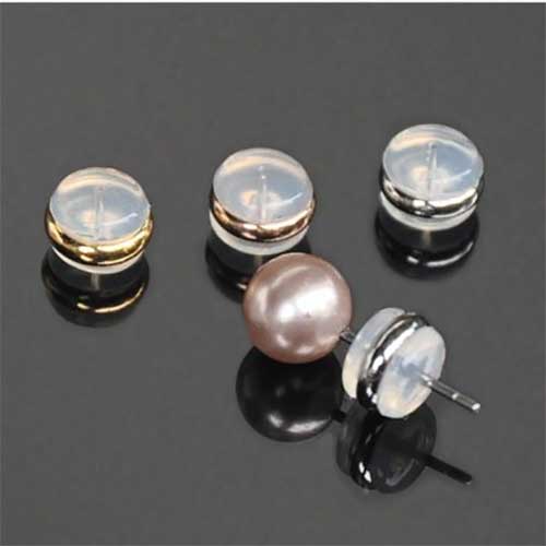 3 pairs gold hamburger earring backs pink pearl