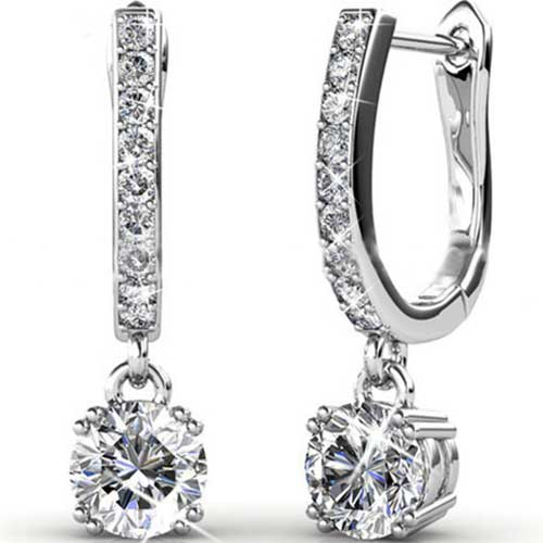 silver crystal huggie earrings for women