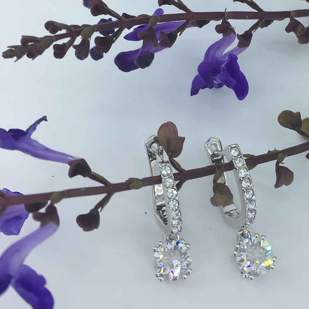 jewellery earrings silver crystals huggie