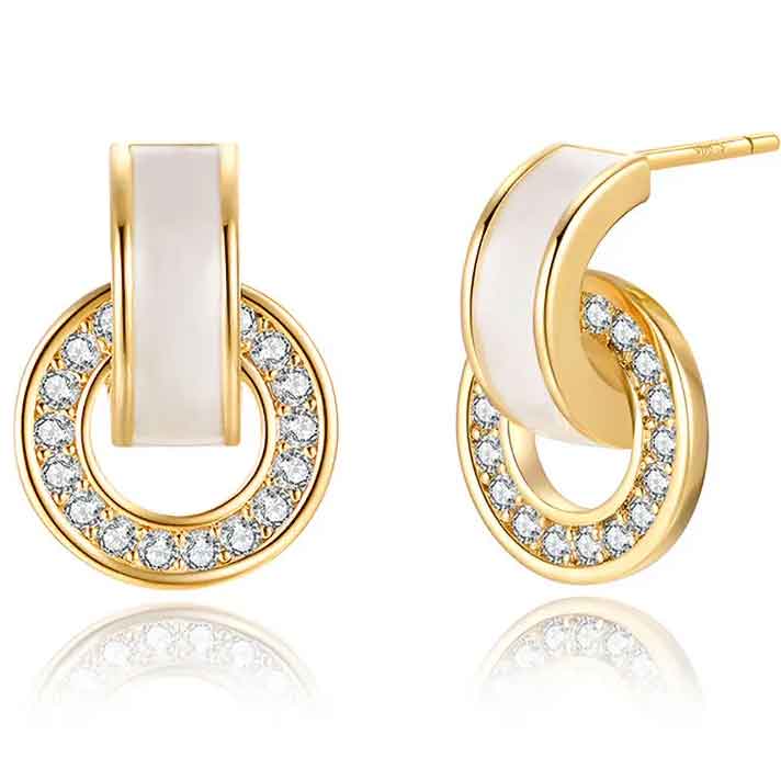 gold cz diamond shell stud earring