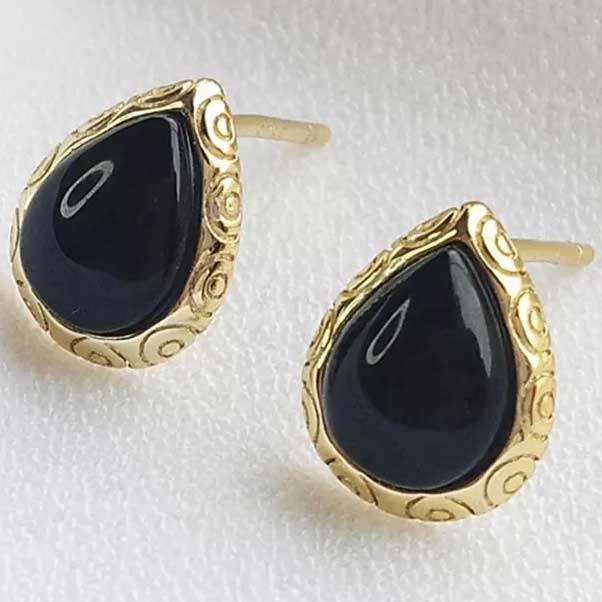 black onyx stud gold earrings women