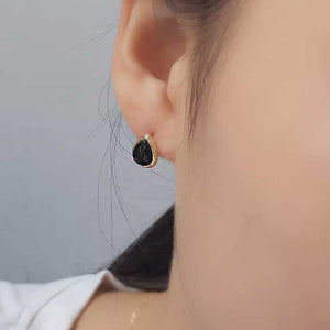 black onyx stud gold earrings women