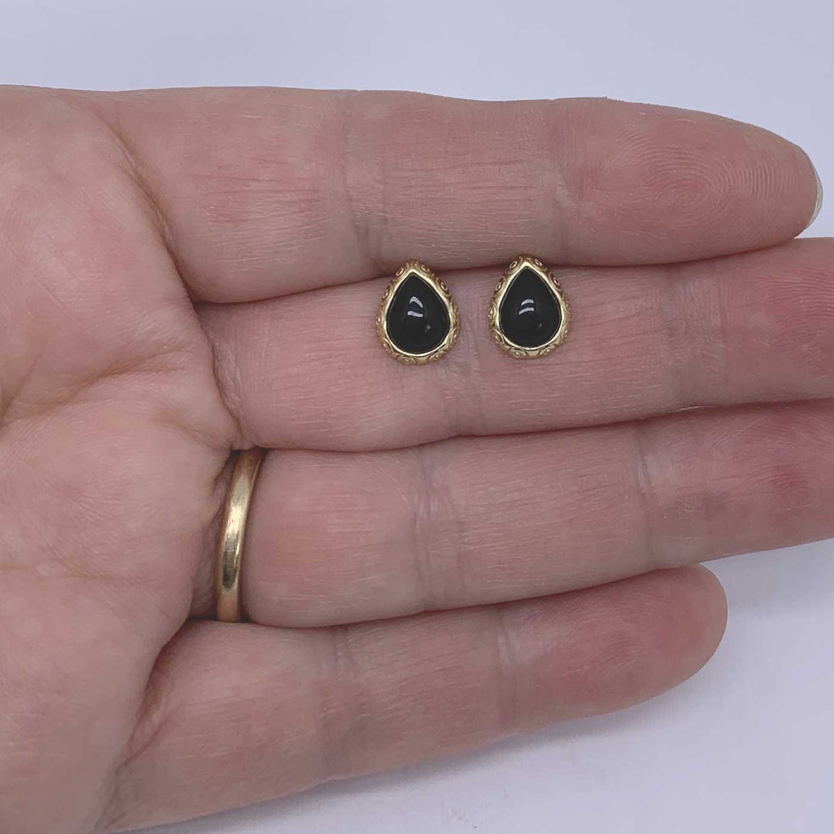 black onyx stud gold earrings women