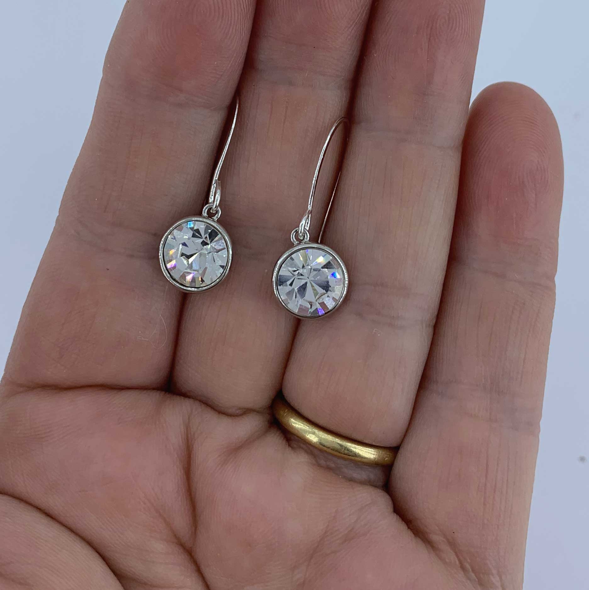silver crystal drop earrings for women bridal