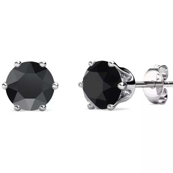 black crystal silver stud earrings