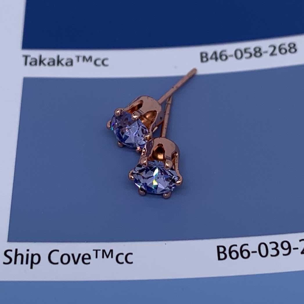 rose gold pale blue stud earrings crystal