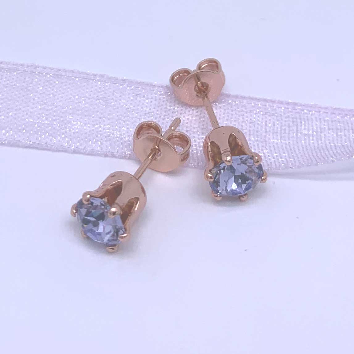 rose gold pale blue stud earrings crystal