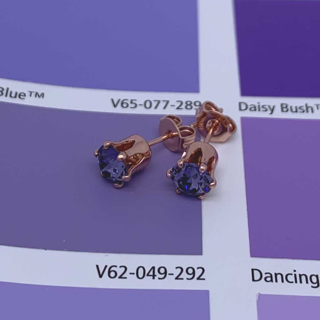 amethyst stud crystal earrings rose gold