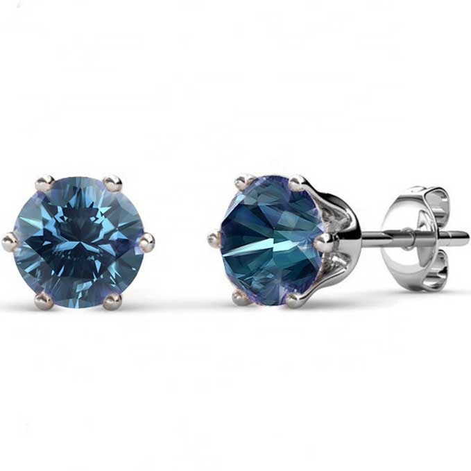 teal crystal stud silver earrings