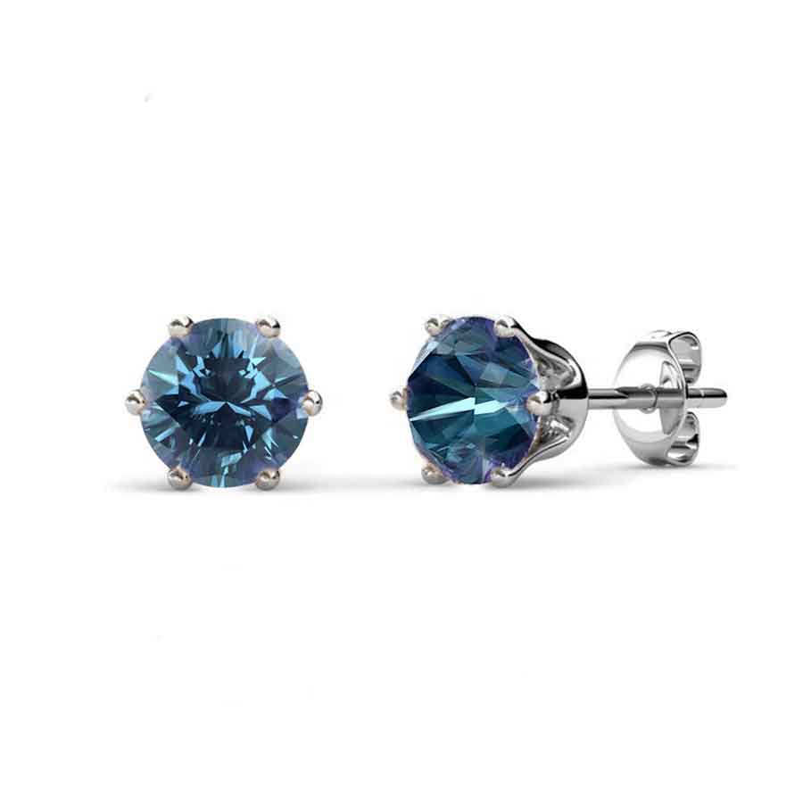 teal crystal stud silver earrings