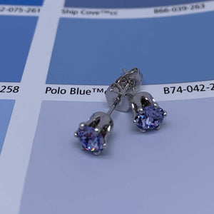blue crystal stud silver earrings