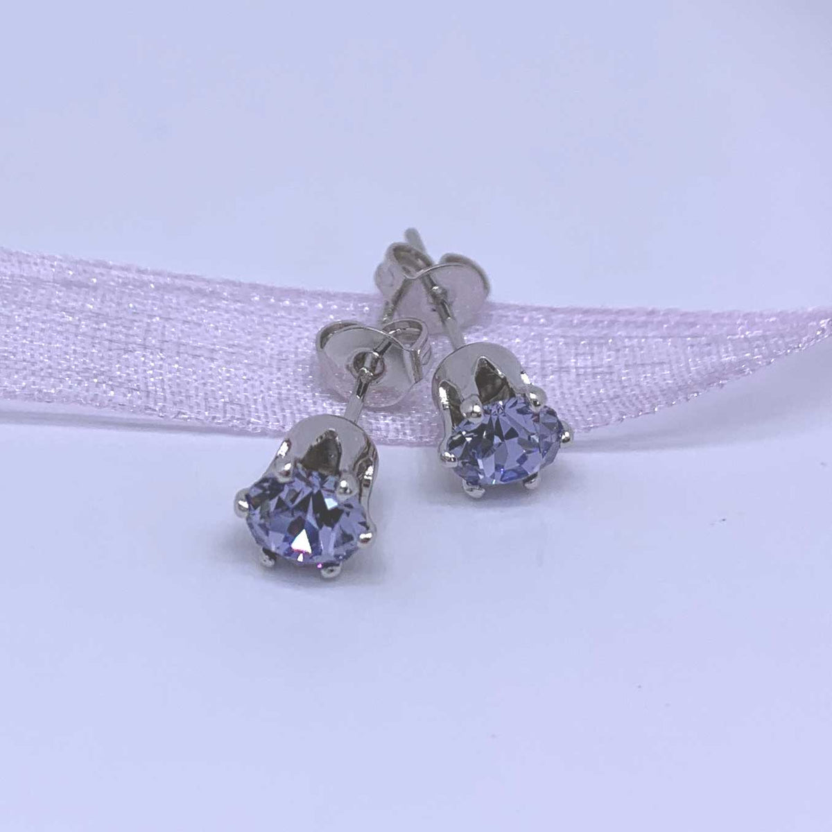 blue crystal stud silver earrings