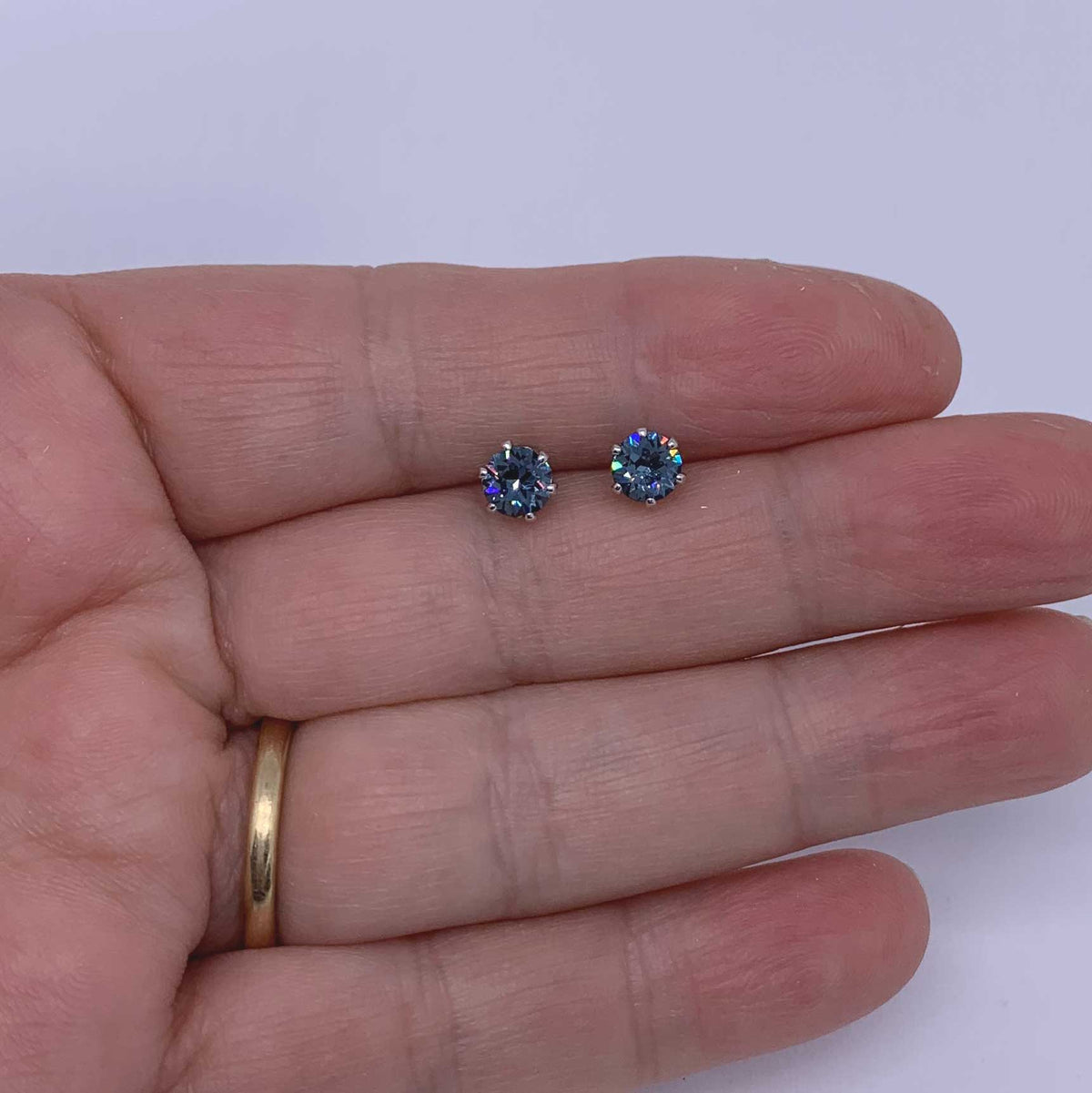 teal crystal stud silver earrings