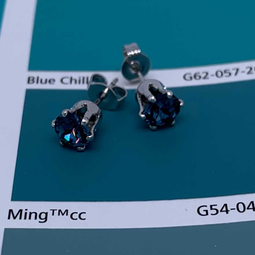 teal crystal stud silver earrings