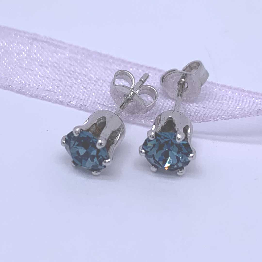 teal crystal stud silver earrings