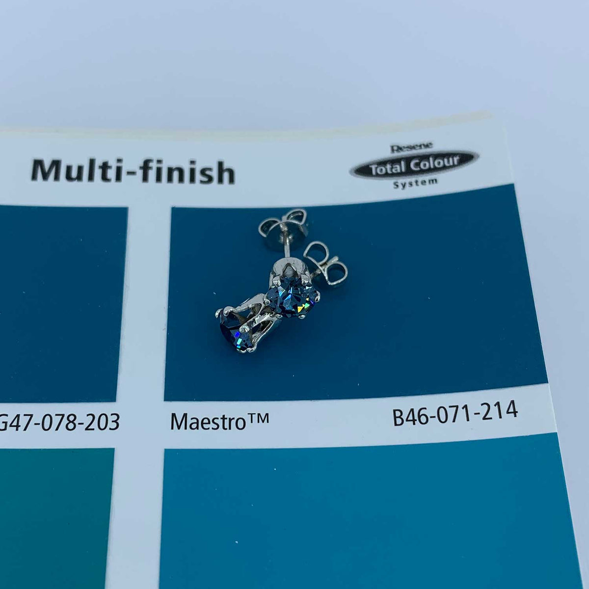 teal crystal stud silver earrings