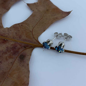 teal crystal stud silver earrings