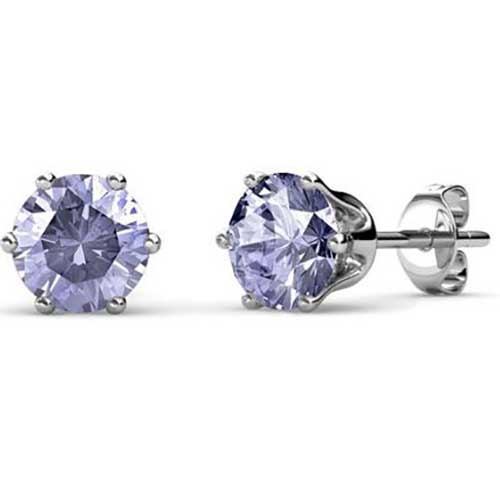 blue crystal stud silver earrings