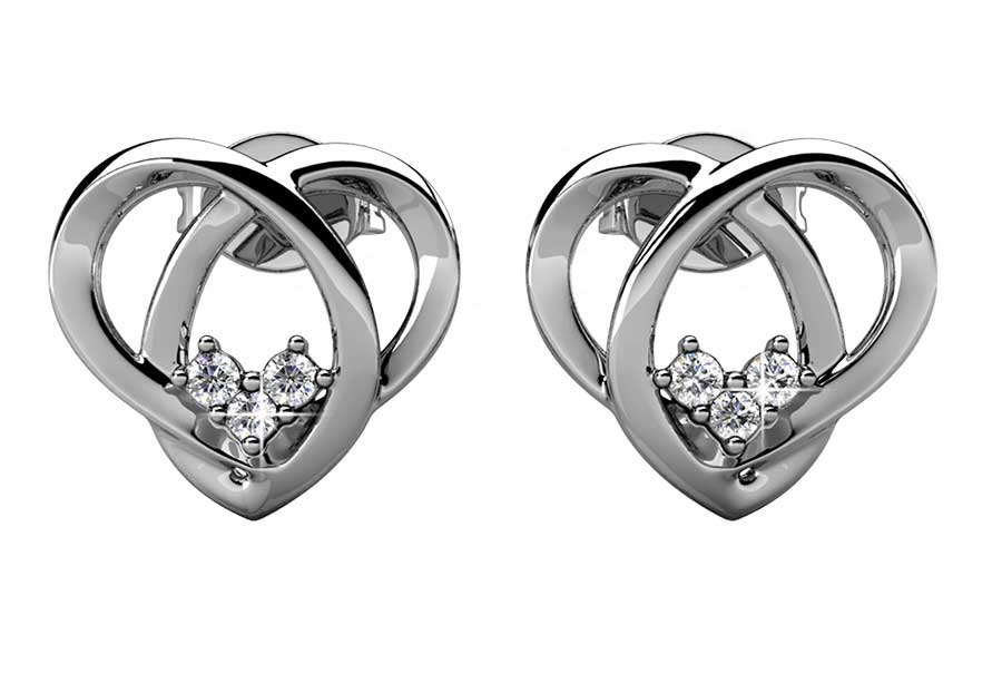 silver heart premium crystal stud earrings bridal women