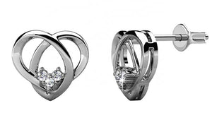 silver heart premium crystal stud earrings bridal women