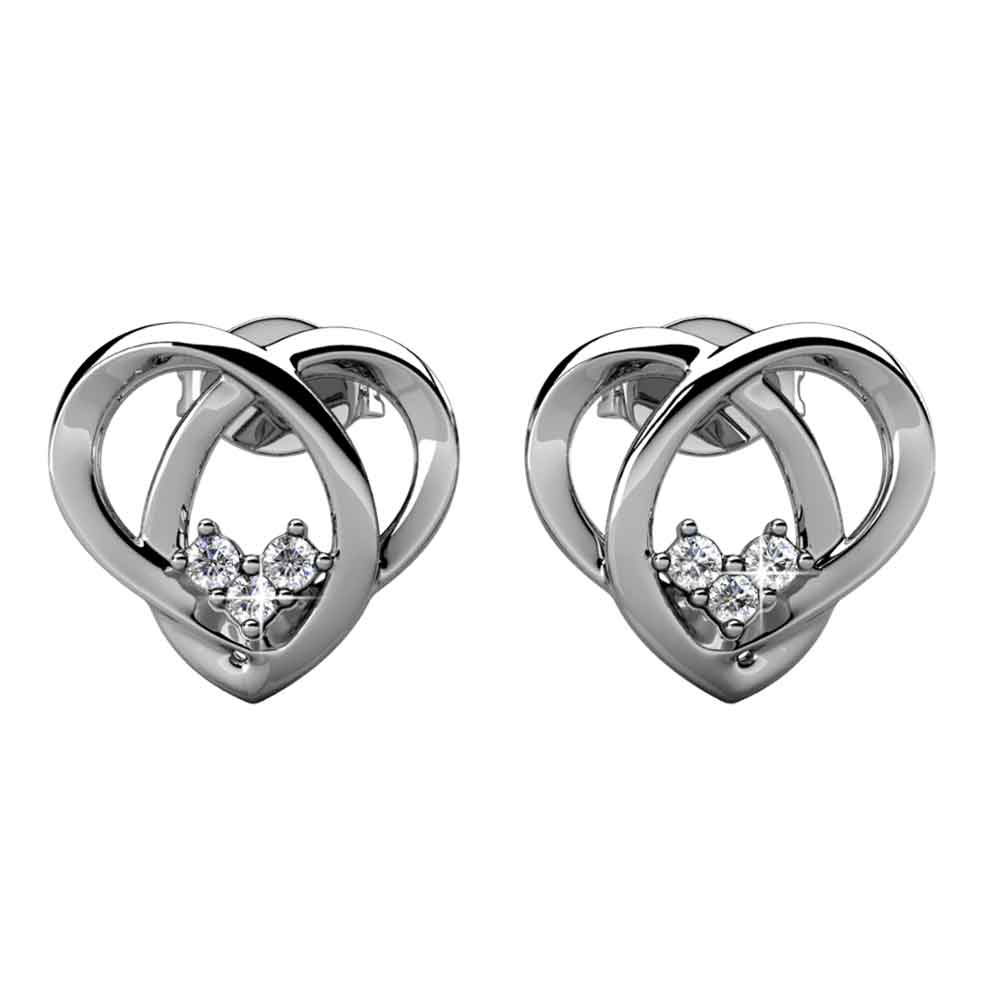 silver heart premium crystal stud earrings bridal women