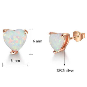 opal heart stud earrings rose gold