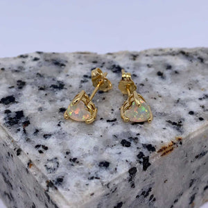 Gold opal stud earrings jewellery nz heart